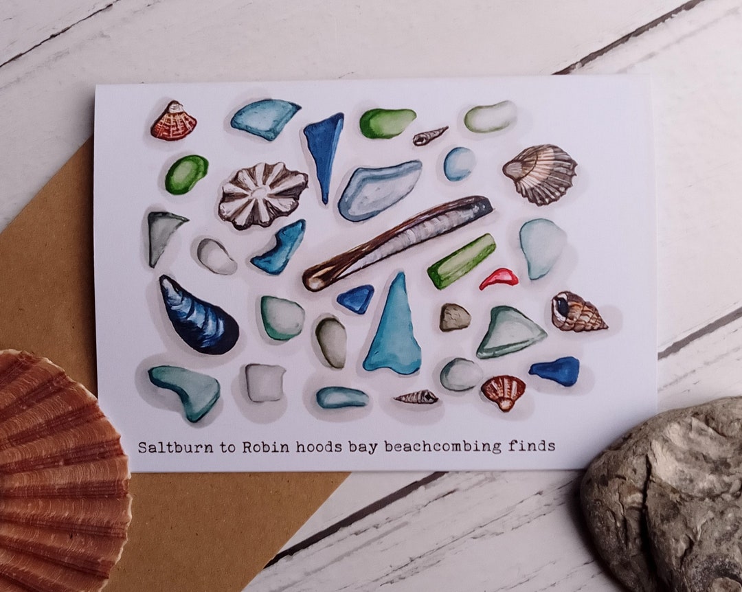 Sea Glass Art Print Card: Beach Finds Watercolor, Blank Inside - Etsy