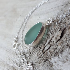 Aqua sea glass pendant. Beach lover gift. English sea glass. sterling silver necklace. aqua sea glass. Gift for her. Beach jewelry.