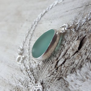 Aqua Sea Glass Pendant: Sterling Silver Necklace, Handmade Beach Jewellery can be personalised