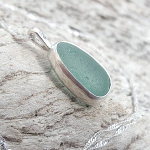 Aqua sea glass pendant. English sea glass. sterling silver necklace. Sea glass jewelry. Gift for her. Sea glass necklace. Beach gift for her