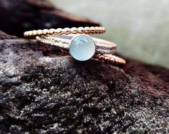 Chalcedony stacking ring. Silver stacking ring. Sterling silver stacking ring set. Stacking rings. Handmade chalcedony ring.