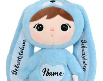 Plush toy bunny cuddly toy sky blue 45 cm personalized cuddly soft baby