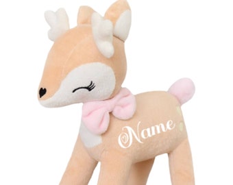 Juguete de peluche Venado Peluche de peluche beige pastel 35 cm personalizado con lazo rosa