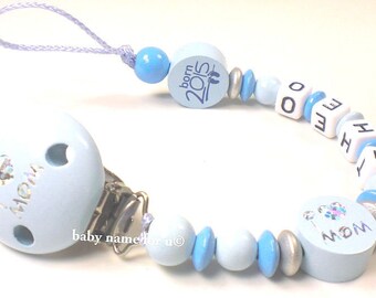 Schnullerkette mit Namen Frosch Love Mom Dad Junge blau grün