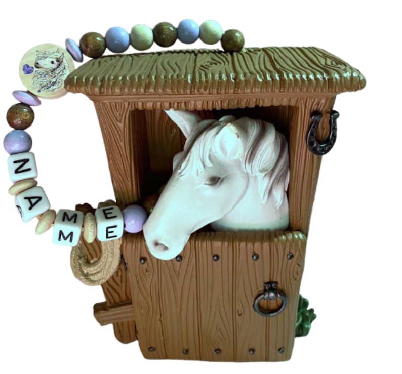 Money box horse in the stable with name, money box, piggy bank, horse white image 4