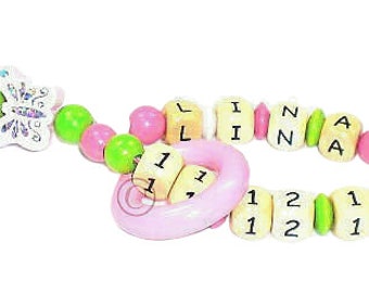 Pacifier necklace with name and date crown
