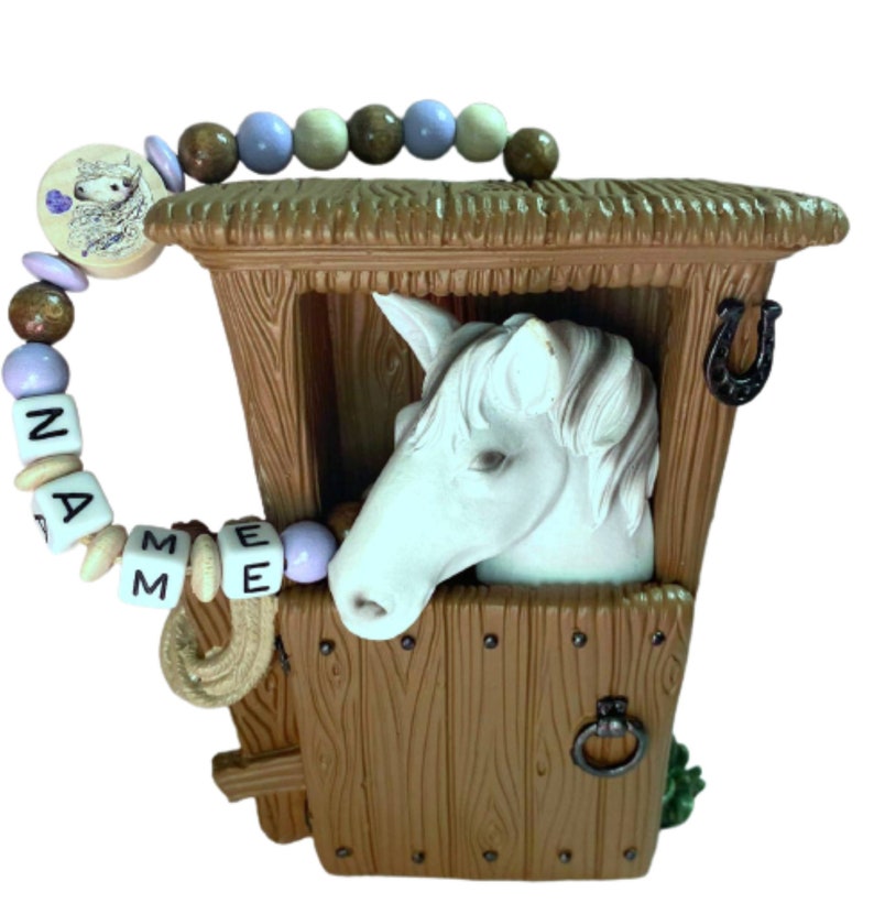 Money box horse in the stable with name, money box, piggy bank, horse white image 1