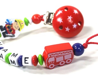 Pacifier chain with name fireman car 112