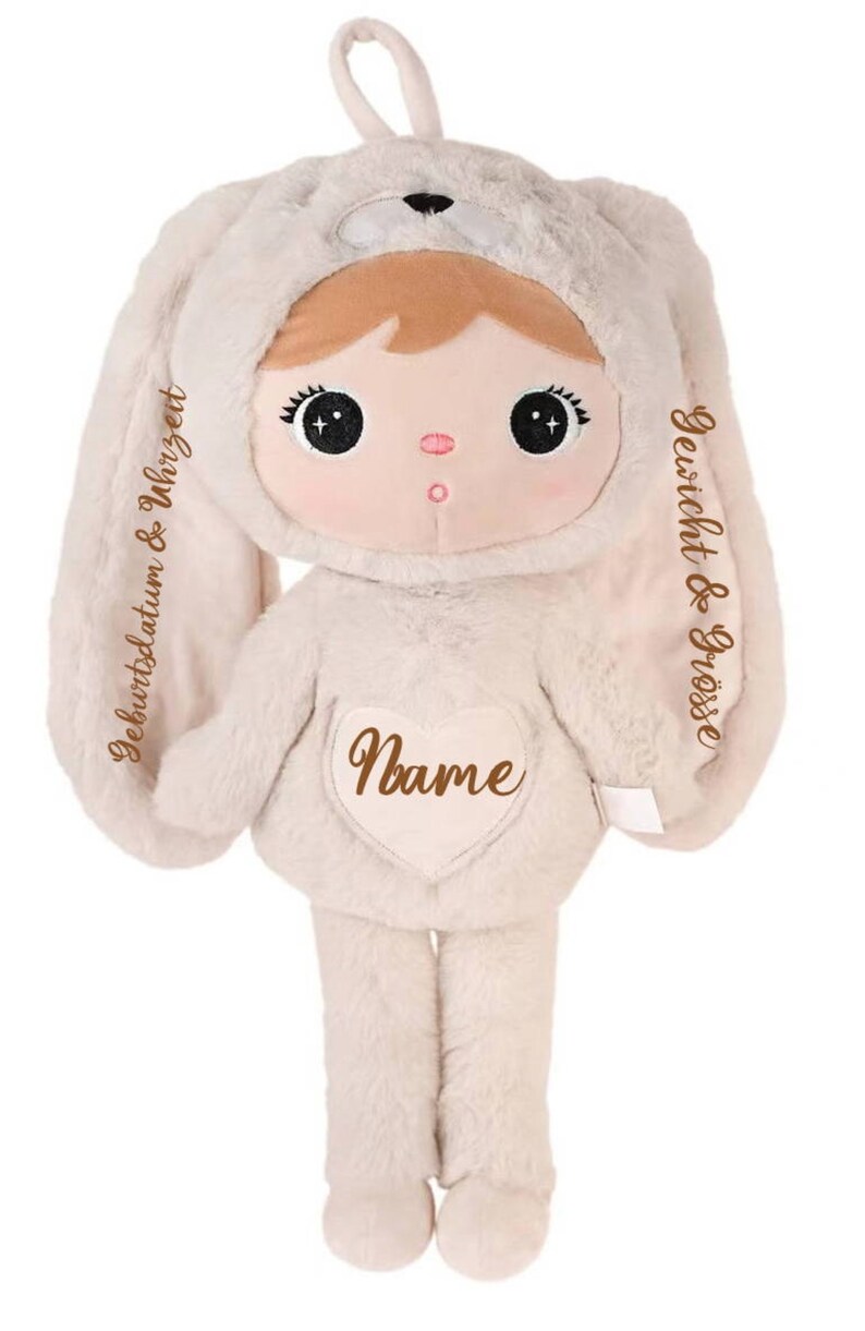 Peluche lapin avec nom peluche poupée de chiffon beige clair 45 cm image 9