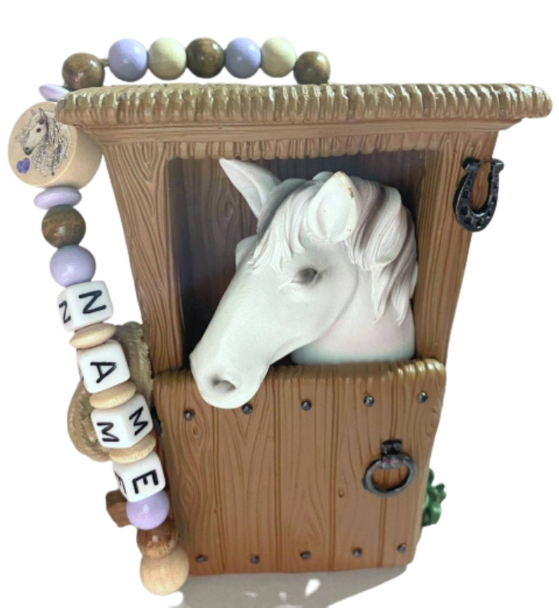 Money box horse in the stable with name, money box, piggy bank, horse white image 2