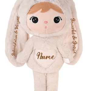 Plush toy rabbit with name cuddly toy rag doll light beige 45 cm image 1