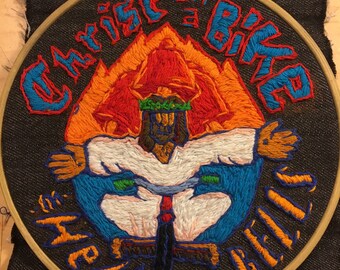 Christ on a Bike-Embroidery Sticker 3”