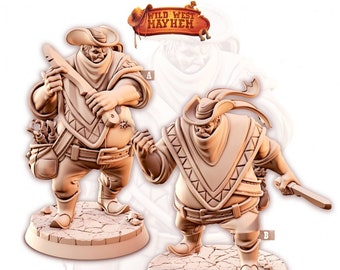 Może przedstawiać: Trójwymiarowa miniatura postaci z gry Wild West Mayhem. Postać to 'Los Rojos' Lieutenant o imieniu 'El Niño'. Miniatura jest niepomalowana i pokazana w dwóch pozach, jedna z nożem, a druga z pistoletem.