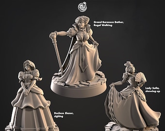 Noble Women Miniatures | 28mm-32mm | 3D Printed Resin Princess / Queen / Townsfolk NPC Set for D&D / Pathfinder | RPG Tabletop