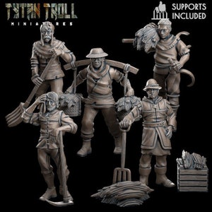 Medieval Farmers Miniature Set | 28/32mm Villager NPCs | Townsfolk for Tabletop RPG & Wargames Perfect Civilian Miniatures for Village Farms