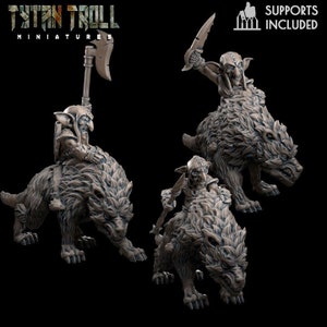 28/32 mm Goblin Wolf Riders, grote miniaturen, TytanTroll-miniaturen, Dungeon and Dragons, RPG, Dnd, Pathfinder, Gobliins