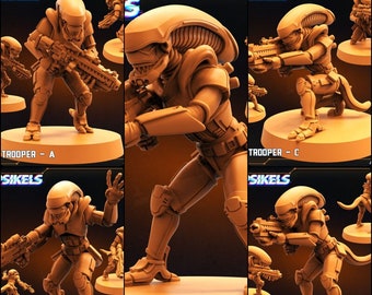 Miniatura Alien Troopers, gioco di ruolo fantascientifico, resina grigia non verniciata
