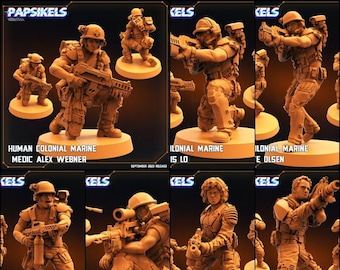 Human Colonial Marine Miniatures by Papsikels Miniatures Dnd, Dungeon and Dragon Mini, Tabletop Miniature, Soldiers, Sci Fi.