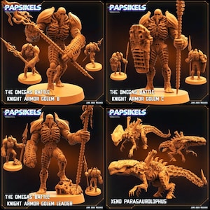 Omega Hunters And Alien Dinosaur Miniatures by Papsikels Miniatures Dnd, Dungeon and Dragon Mini, Tabletop Miniature, Aliens, Sci Fi.