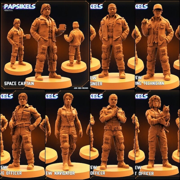 Dropship Crew Explorers Miniatures by Papsikels Miniatures Dnd, Dungeon and Dragon Mini, Tabletop Miniature, Space Crew, Sci Fi.