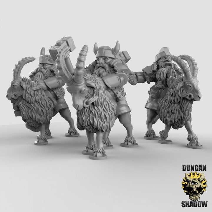 Dwarf Goat Rider Miniature | 28mm-32mm | 3D Printed Resin Dwarf
