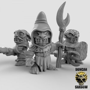 D0131-D0133, Medum Minature  Duncan Shadow Goblin spearmen, Goblin fighter, Goblin warrior, Goblin cult, Goblin cultist, Goblin Leader