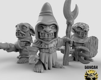 Conjunto de Miniaturas de Lanceiros Goblins | 28 mm-32 mm | Guerreiros Goblins com Lanças Impressos em 3D em Resina para D&D / Pathfinder | RPG de Mesa