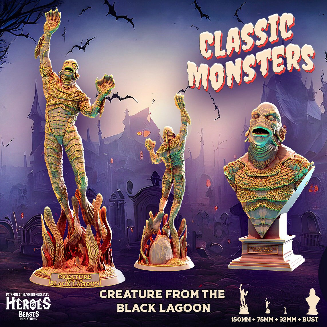 Creature From the Black Lagoon, 150mm, 75mm, 32mm Scale, Bust
