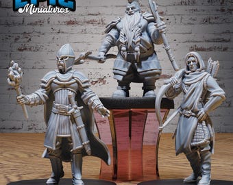 Nattvaktsminiatyrset | 28 mm-32 mm | 3D-tryckta harts-nattvaktsvakter / bågskytt-dvärg-NPC:er för D&D / Pathfinder | RPG-bordsskiva
