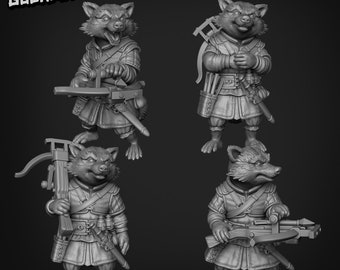 Raccoon Rogues set 3 with crossbows, by Goons Dnd, Dungeon and Dragon Mini, Tabletop Miniature, Miniature, Fantasy Miniatures,