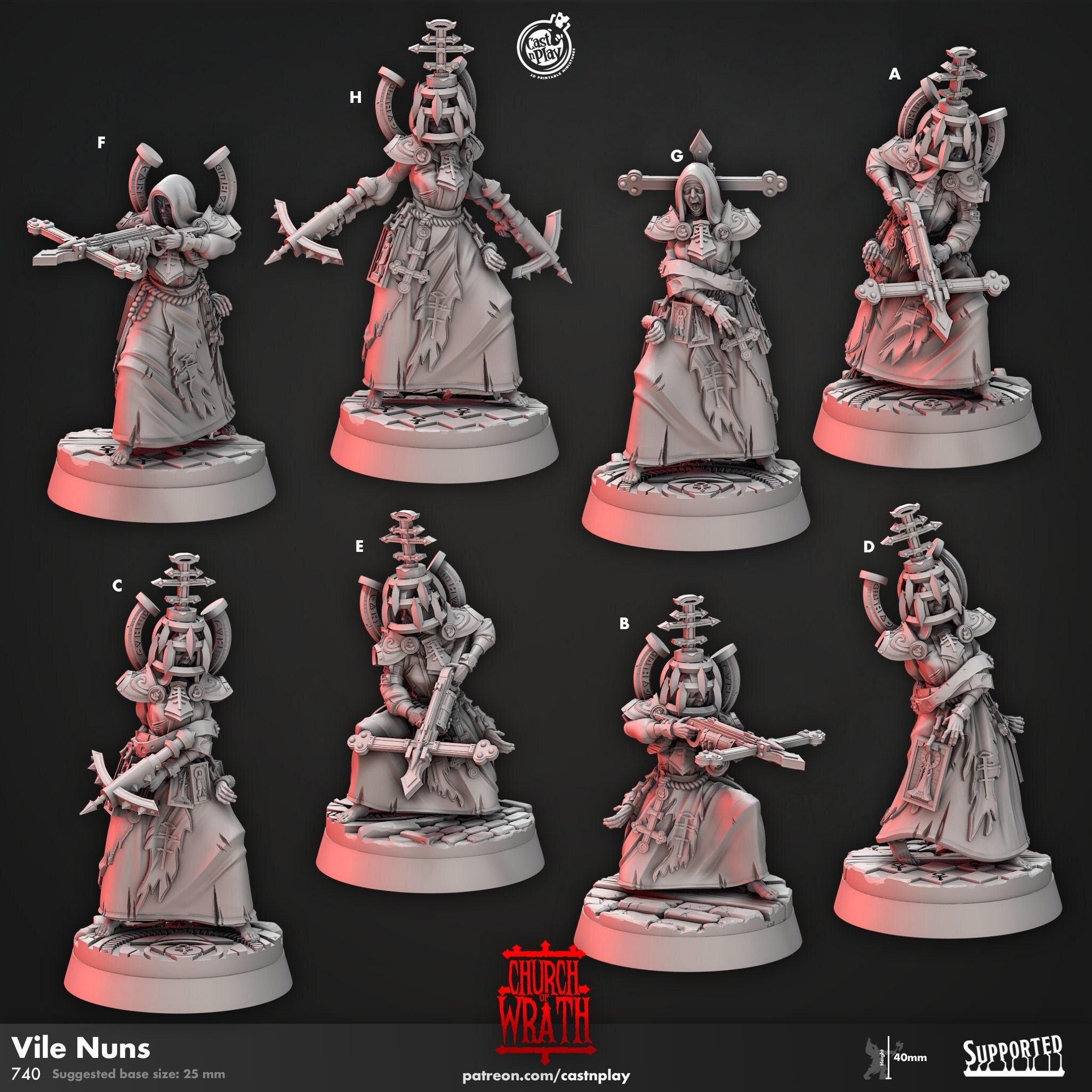 Vile Nuns Miniatures | 32mm | Resin 3D Printed Evil Nun Zealots