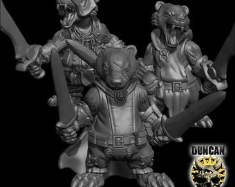 Zestaw miniatur Badgerfolk Ranger (miecze) | 28 mm-32 mm | Drukowane w 3D żywiczne figurki Badger Folk Ranger Warriors do D&D / Pathfinder | RPG stołowe