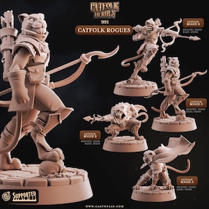 32/28mm The Catfolk Rogues, CastnPlay miniatures , Role Playing Games Miniature, WoW, Dungeon and Dragons, RPG, DnD.