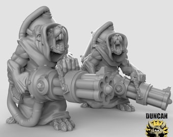 Ratfolk Gunner Squad Miniature Set | 28mm-32mm | 3D Printed Resin Ratfolk Gunners / Gatling Crew for D&D / Pathfinder | RPG Tabletop