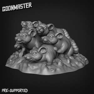 Rattenzwermminiatuur voor 28 mm en 32 mm schaalspellen - Dungeons and Dragons, Pathfinder, Dnd-ratten, rattengroep, rattenzwerm