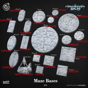 Maze Bases, Cast & Play, Dungeon and Dragons, RPG, Dnd, Pathfinder, Dnd, Scenery,  Base, 25mm/35mm/50mm/75mm/100mm/Oval/Pill/Rectangle Bases