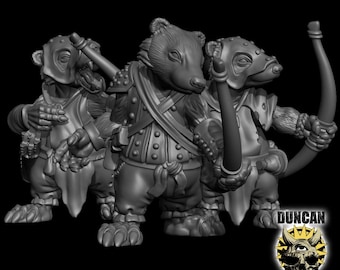 Miniatura Badgerfolk Ranger (łuk) | 28 mm-32 mm | Łucznik Badgerfolk Ranger z żywicy drukowanej w 3D do D&D / Pathfinder | RPG stołowe