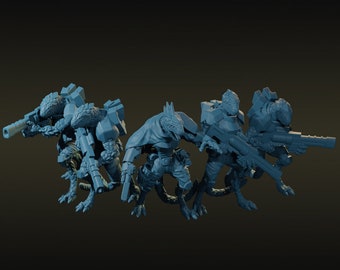 Sci-Fi Lizardmen Miniatures Squad – Alien Reptilian Army Figures for Space Skirmish Games, Wargaming Units, Sci-Fi Lizardfolk Models