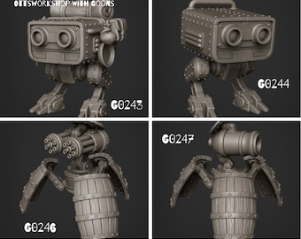 Mechanical Marvels: Cannon and Robots - 32mm Scale Resin Miniature, Dnd familiar, robot cannon, Miniature Spider robot Miniature