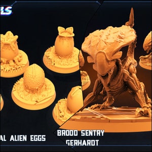 Miniature Alien Brood Sentry and Eggs di Papsikels Miniatures Dnd, Dungeon and Dragon Mini, miniature da tavolo, alieni, fantascienza.