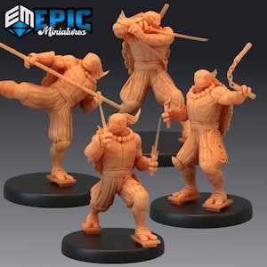 Ninja Tortle 570-573 Medium Miniature, Epic miniature, Dungeon and Dragons, RPG, Dnd, Pathfinder, Dnd Monk, Turtle folk, Turtle Ninja