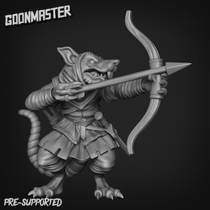 Ratfolk Ranger Miniature for 28mm and 32mm Scale Games - Dungeons and Dragons, Pathfinder, ratfolk Guard, Rat-folk miniature