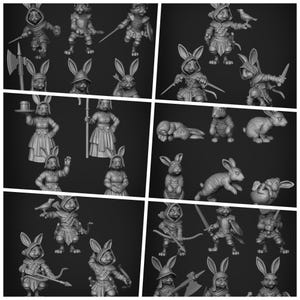 Rabbit-folk Miniature Bundle, Fantasy figures for Dnd, Dungeon and Dragons Pathfinder or burrow and badgers tabletop gaming miniatures