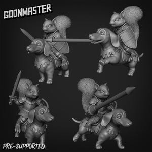 Ekorrmonterad ryttare i miniatyr | 28 mm-32 mm | Harts 3D-tryckt djurryttare | D&D / Pathfinder