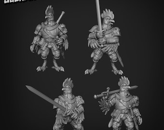Chicken Knight set 2, by Goons Dnd, Dungeon and Dragon Mini, Tabletop Miniature, Miniature, Fantasy Miniatures,