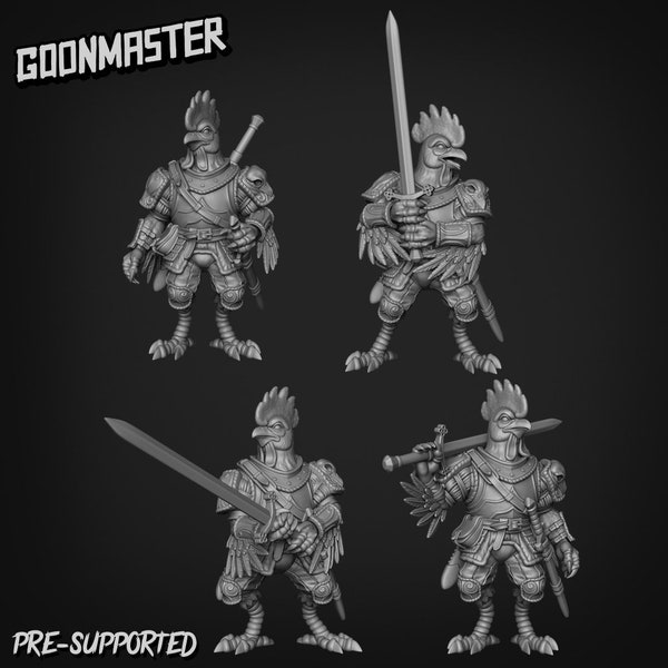 Chicken Knight set 2, by Goons Dnd, Dungeon and Dragon Mini, Tabletop Miniature, Miniature, Fantasy Miniatures,