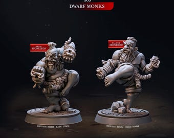 Dwarf Monks Miniature Set | Eternal Monks | 28mm-32mm | 3D Printed Resin Dwarven Martial Monks for D&D / Pathfinder | RPG Tabletop