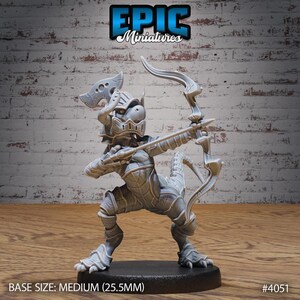 May include: A gray miniature figure of a fantasy archer, poised with a bow and arrow. The figure is wearing detailed armor and a helmet. The base size is medium (25.5mm). The Epic Miniatures logo is visible in the top corner.