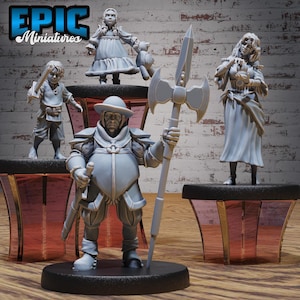 Middeleeuwse NPC-miniatuurset | Stedelingenfiguren van 28 mm en 32 mm: bewaker en kinderen voor DnD, Pathfinder, tabletop-RPG&#39;s, wargames en fantasy