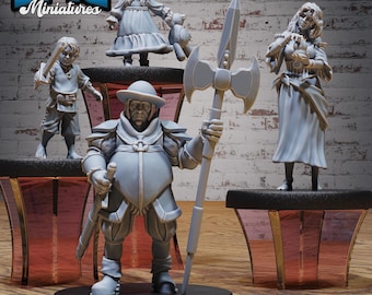 Medeltida NPC miniatyrset | 28 mm-32 mm | 3D-tryckta hartsmedeltida stadsbor (vakter / barn) för D&D / Pathfinder | RPG bordsskiva